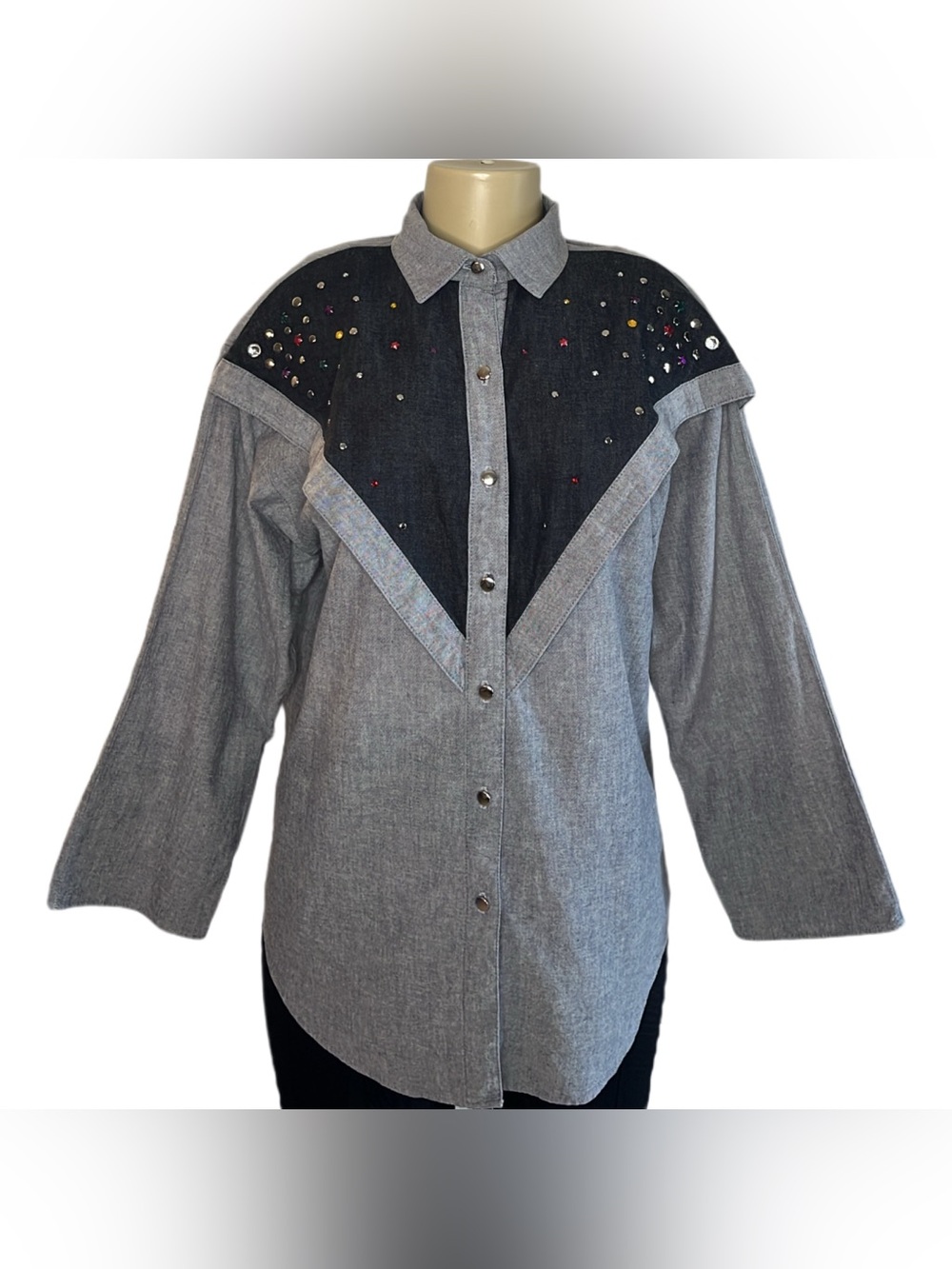 Vintage Sunny South Denim Bejeweled Blouse